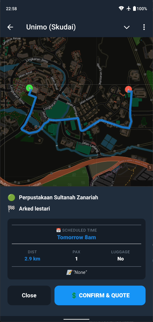 Unimo Route Intelligence Map Dark
